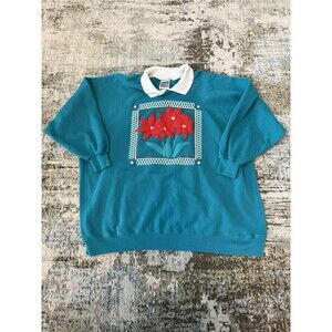 vtg hanes her way Christmas sweatshirt Poinsettias USA Made Women’s 3XL EUC